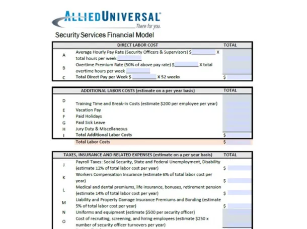 security services financial model